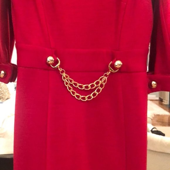 Milly Red Wool Dress Gold Chain Size P Gossip Girl - Picture 8 of 15